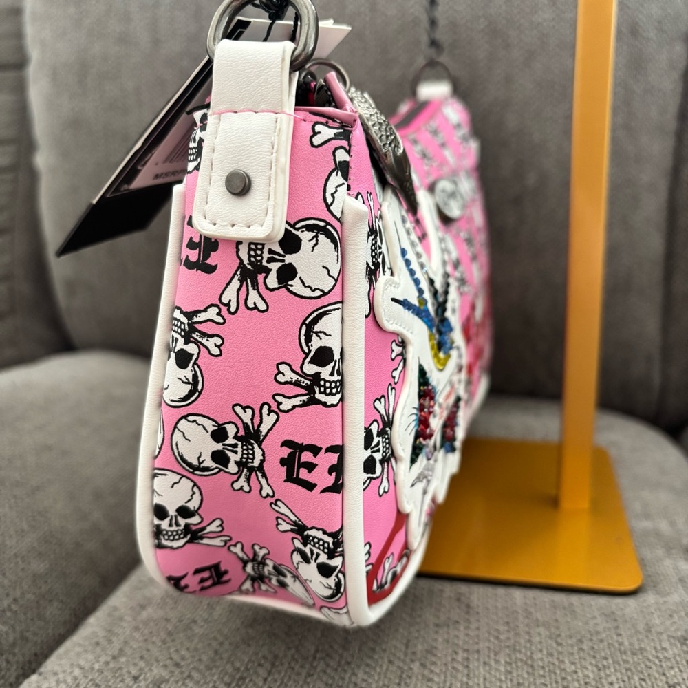 Ed Hardy Pink Skull Shoulder Bag • Y2K Tattoo Style • NWT - Picture 10 of 13